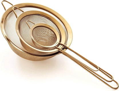 Strainer Set Fine Mesh – Premium 304 Stainless Steel (18/8) – 8″, 5.5″ and 3.3″ Sturdy Kitchen Strainers (Silver)