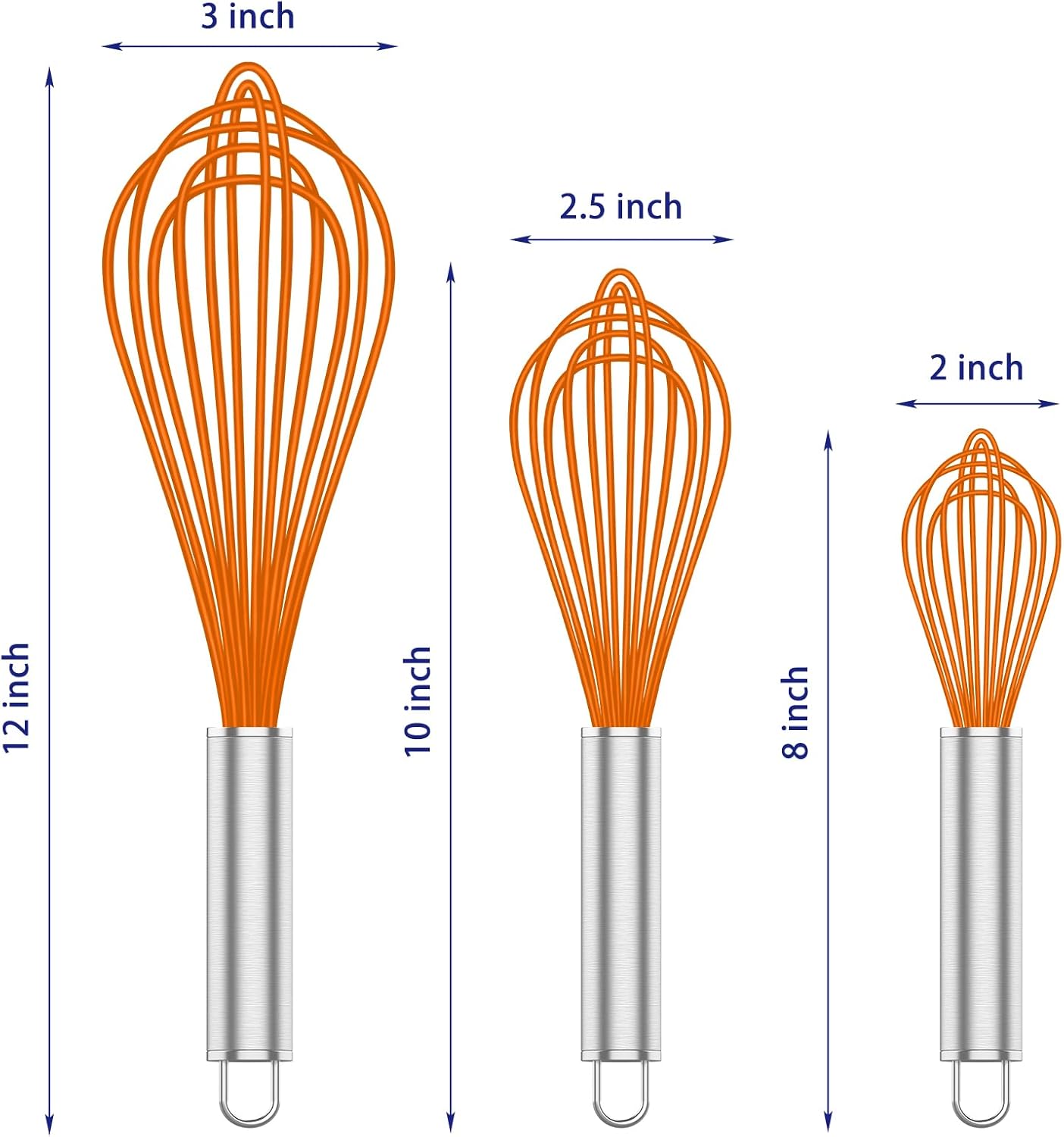 Silicone Whisk,Heat Resistant 480°F Whisks For Cooking Non Scratch,Stainless Steel wired wisk,Plastic Rubber Whisk Tool For Nonstick Cookware Pans,Silicon Wisks Set of 4,Blue