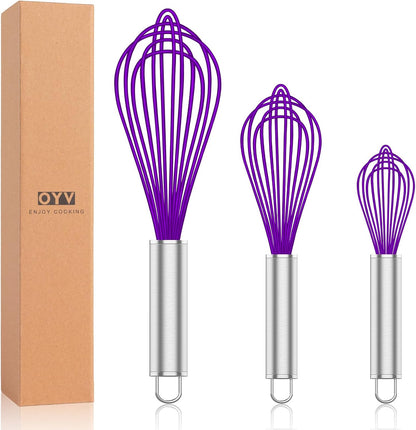 Silicone Whisk,Heat Resistant 480°F Whisks For Cooking Non Scratch,Stainless Steel wired wisk,Plastic Rubber Whisk Tool For Nonstick Cookware Pans,Silicon Wisks Set of 4,Blue