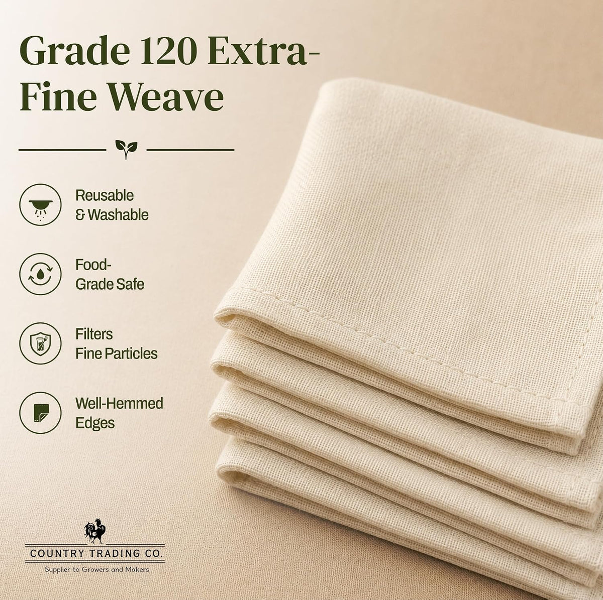 Organic Unbleached Cotton Cheesecloth – GOTS Certified Muslin Cloth for Straining & Cooking, Reusable Kitchen Filter, Large 18 sq ft