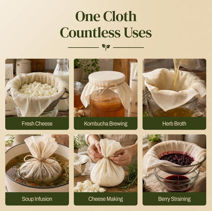 Organic Unbleached Cotton Cheesecloth – GOTS Certified Muslin Cloth for Straining & Cooking, Reusable Kitchen Filter, Large 18 sq ft