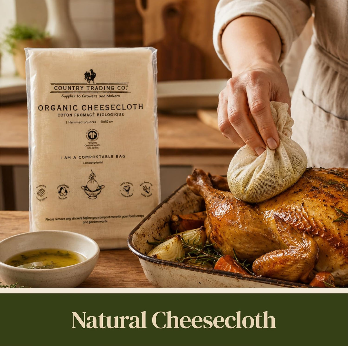 Organic Unbleached Cotton Cheesecloth – GOTS Certified Muslin Cloth for Straining & Cooking, Reusable Kitchen Filter, Large 18 sq ft