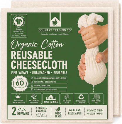 Organic Unbleached Cotton Cheesecloth – GOTS Certified Muslin Cloth for Straining & Cooking, Reusable Kitchen Filter, Large 18 sq ft