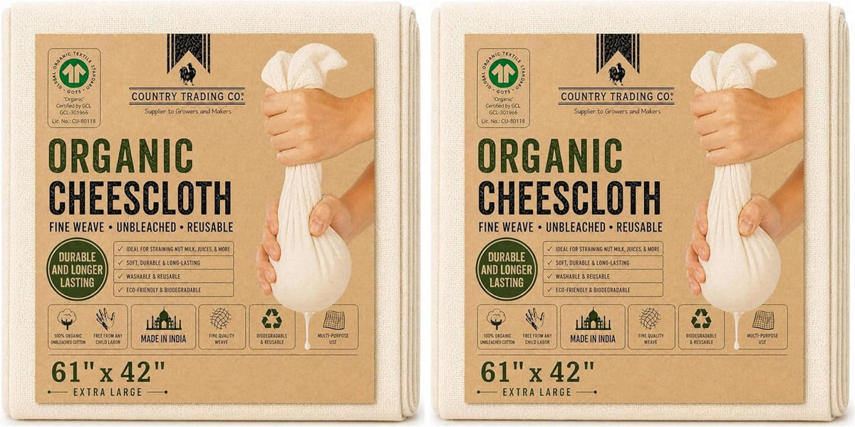 Organic Unbleached Cotton Cheesecloth – GOTS Certified Muslin Cloth for Straining & Cooking, Reusable Kitchen Filter, Large 18 sq ft