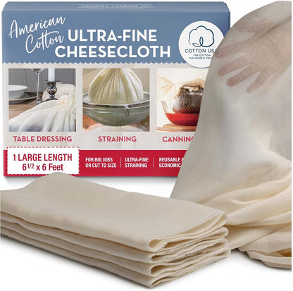 Organic Unbleached Cotton Cheesecloth – GOTS Certified Muslin Cloth for Straining & Cooking, Reusable Kitchen Filter, Large 18 sq ft