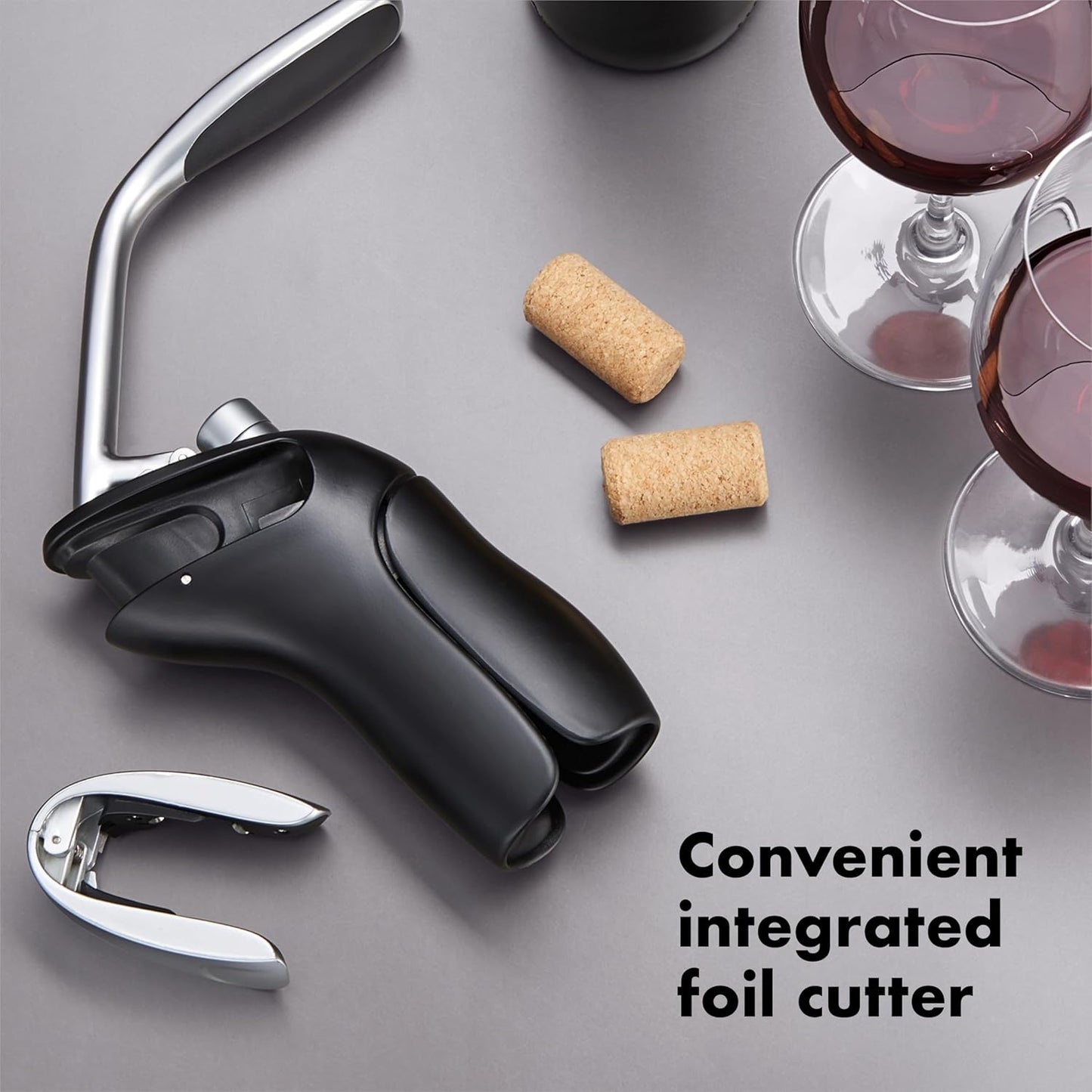 Steel Vertical Lever Corkscrew with Removable Foil Cutter, Wine Opener