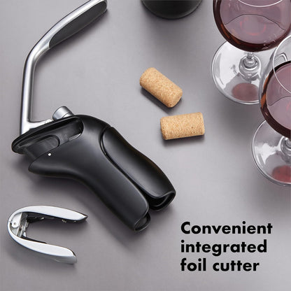 Steel Vertical Lever Corkscrew with Removable Foil Cutter, Wine Opener