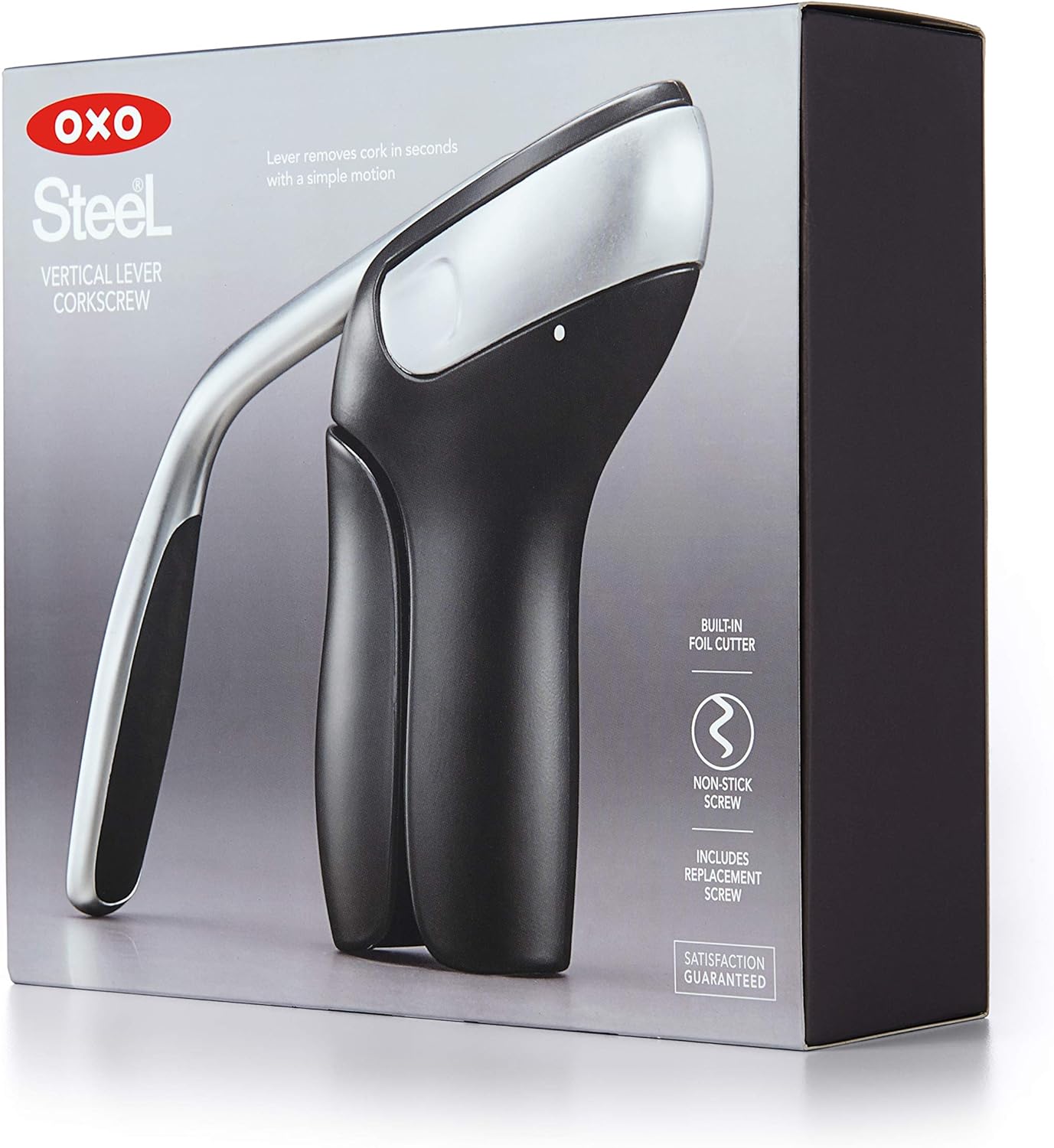 Steel Vertical Lever Corkscrew with Removable Foil Cutter, Wine Opener