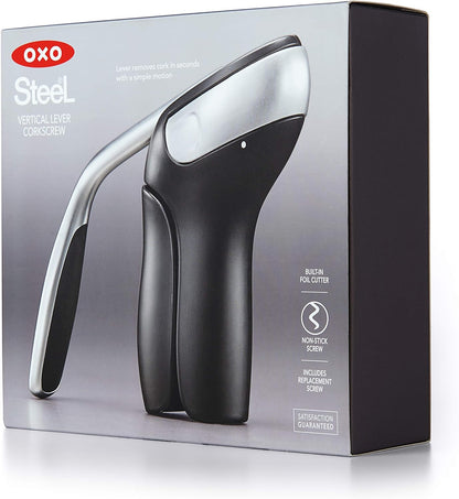 Steel Vertical Lever Corkscrew with Removable Foil Cutter, Wine Opener