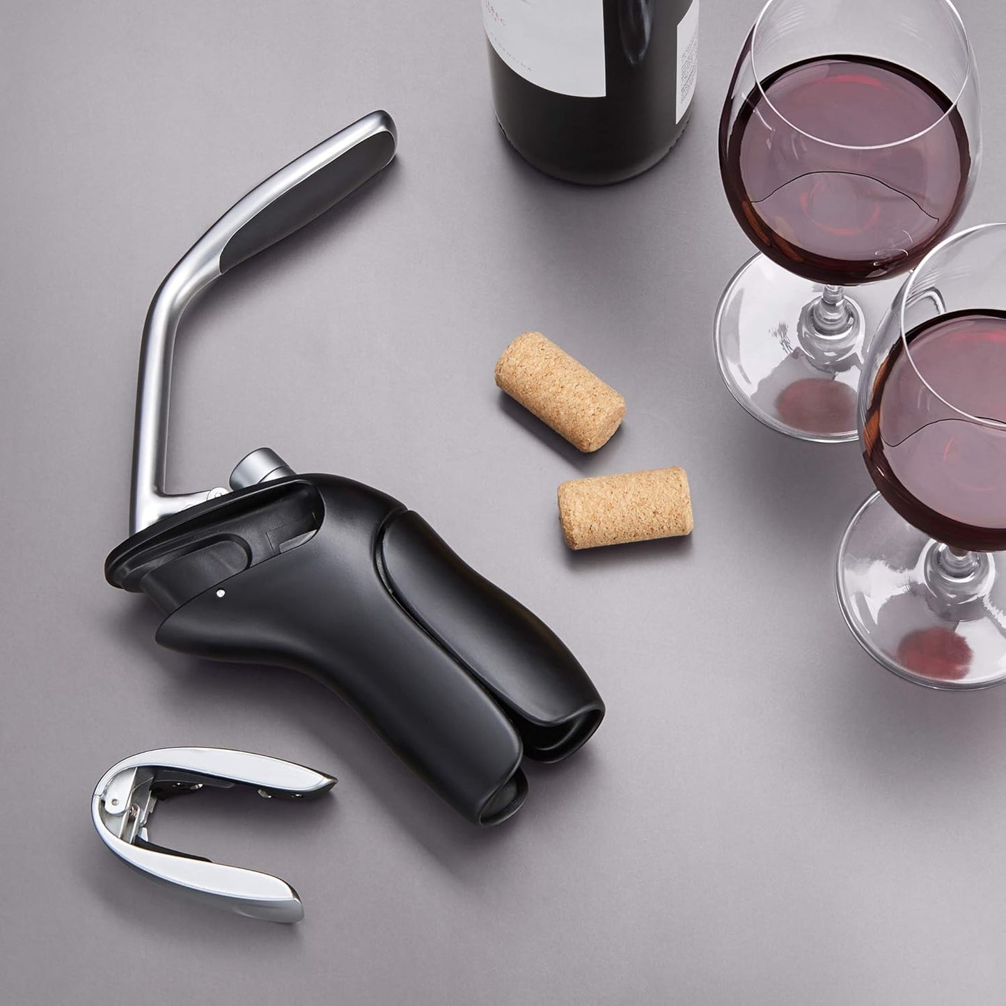 Steel Vertical Lever Corkscrew with Removable Foil Cutter, Wine Opener