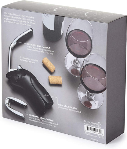 Steel Vertical Lever Corkscrew with Removable Foil Cutter, Wine Opener