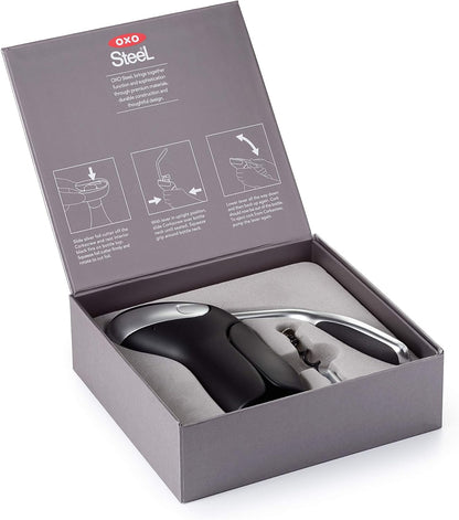 Steel Vertical Lever Corkscrew with Removable Foil Cutter, Wine Opener