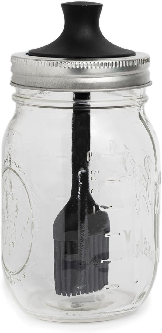 Silicone Black Basting Brush Lid For Regular Mouth Mason Jars | Long Lasting & Dishwasher Safe Silicone Basting Brush | Perfect For Sauces, Butter, Egg Wash & More | Mason Jar Accessories
