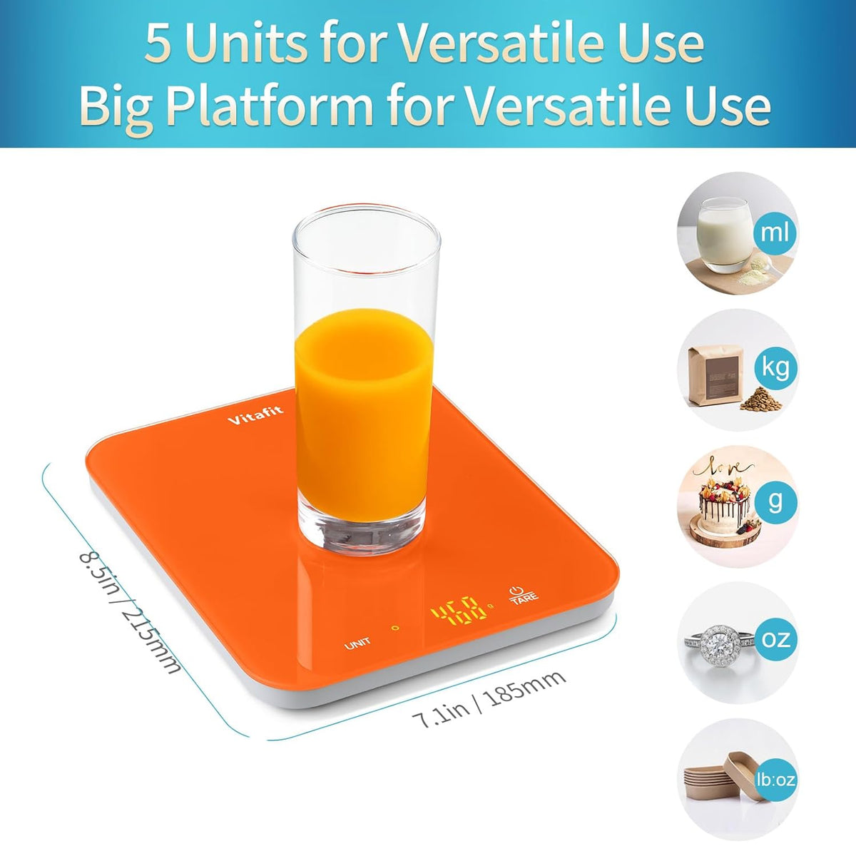 33lb/15kg Digital Food Scale in High Precision 0.1oz/1g, Our Own Kitchen Scale Professional Factory Since 2001, Kitchen Essentials for Cooking & Baking, LED, 3xAAA Battery, Refreshing Orange