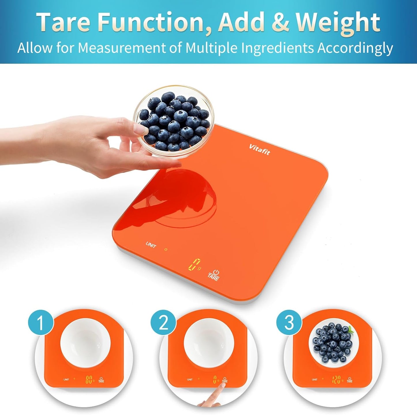 33lb/15kg Digital Food Scale in High Precision 0.1oz/1g, Our Own Kitchen Scale Professional Factory Since 2001, Kitchen Essentials for Cooking & Baking, LED, 3xAAA Battery, Refreshing Orange