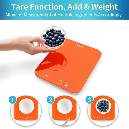 33lb/15kg Digital Food Scale in High Precision 0.1oz/1g, Our Own Kitchen Scale Professional Factory Since 2001, Kitchen Essentials for Cooking & Baking, LED, 3xAAA Battery, Refreshing Orange