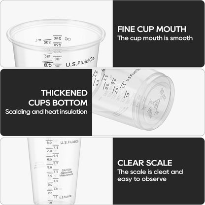Plastic Measuring Cups 8OZ,100 PACK Disposable Mixing Cups with 100 Mixing Sticks,Paint Graduated Measuring Tumblers for Epoxy Resin, Paint Mixing, Art DIY