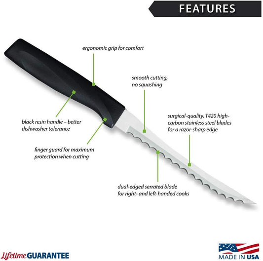 Anthem Series Tomato Slicer (W426), Black Handle | 5" Stainless Steel Serrated Blade, Black Resin Handle