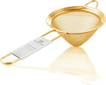 Fine Mesh Strainer for Kitchen, 304 Stainless Steel Sieve Sifters Cocktail Strainer for Food, Tea, Oil, Noodles, Coffee, Juice, Flour, Fruits, Vegetables - Easy to Clean Drink Strainer (Gold)