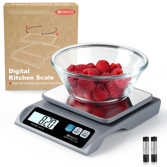 0.1g/ 13lb Food Scale, Digital Kitchen Scale with Removable Stainless Steel Pan, Backlit LCD Display, for Cooking, Baking B621 Grey