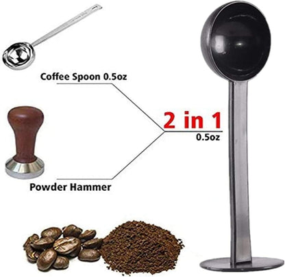 Espresso Scoops for Canisters Espresso Coffee Scoop with Tamper Hammer 2-in-1 Coffee Scoop (0.5oz) Spoon Holder Coffee Tools Measuring Tamping Scoop Plastic Coffee Spoon