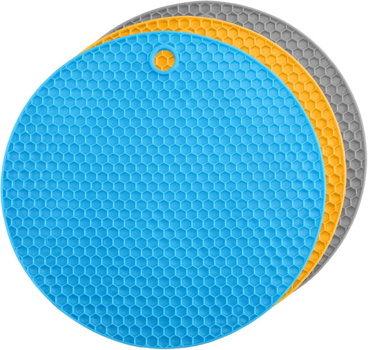 3Pcs Rubber Jar Opener,Round Large Jar Opener Gripper Pad Kitchen Non-Slip Coasters for Weak Hands,6.7x6.7Inch(Gray,Blue,Orange)