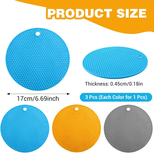 3Pcs Rubber Jar Opener,Round Large Jar Opener Gripper Pad Kitchen Non-Slip Coasters for Weak Hands,6.7x6.7Inch(Gray,Blue,Orange)