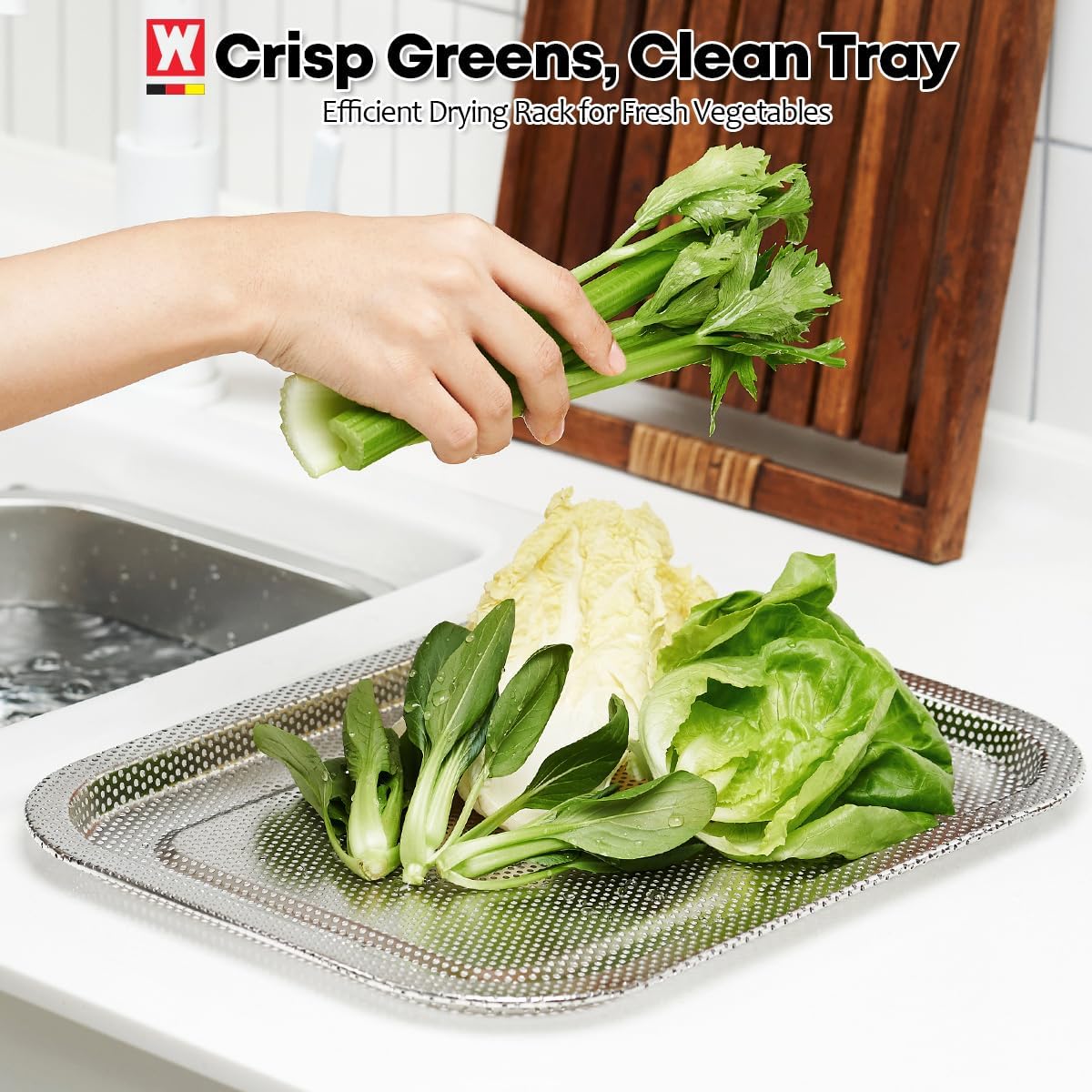 Stainless Steel Colander Tray for Washing-Up Bowl, Multipurpose Rinse Strainer & Dish Drying Rack, Perforated Sink Lid for Vegetables & Fruits (Colander Lid)
