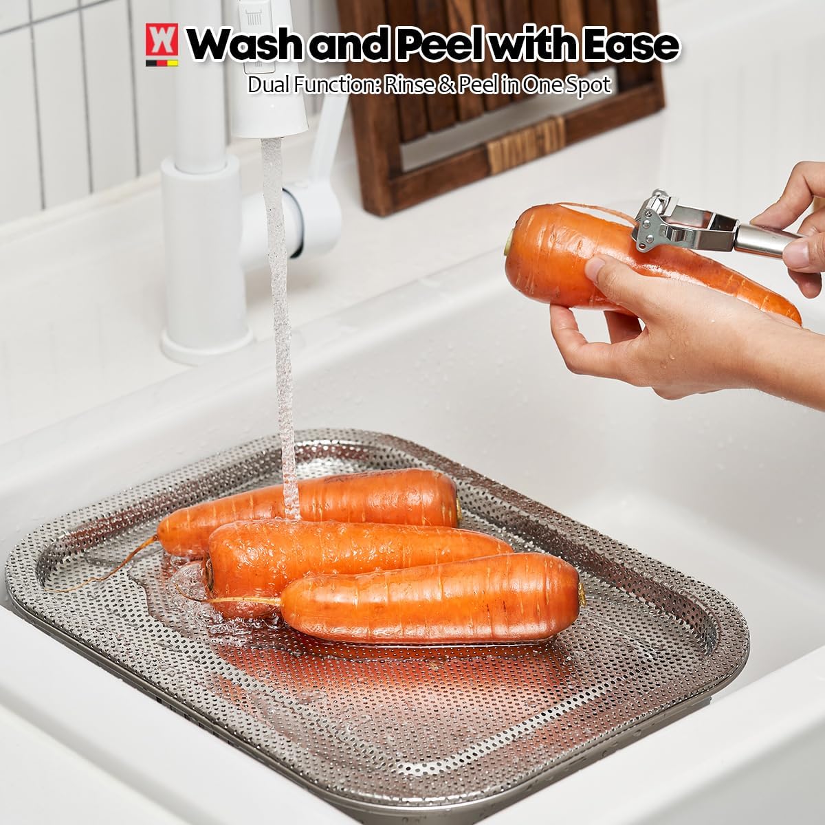 Stainless Steel Colander Tray for Washing-Up Bowl, Multipurpose Rinse Strainer & Dish Drying Rack, Perforated Sink Lid for Vegetables & Fruits (Colander Lid)