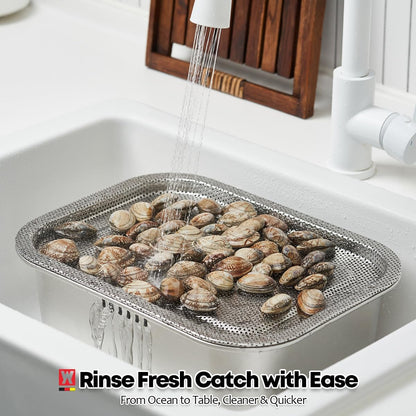 Stainless Steel Colander Tray for Washing-Up Bowl, Multipurpose Rinse Strainer & Dish Drying Rack, Perforated Sink Lid for Vegetables & Fruits (Colander Lid)