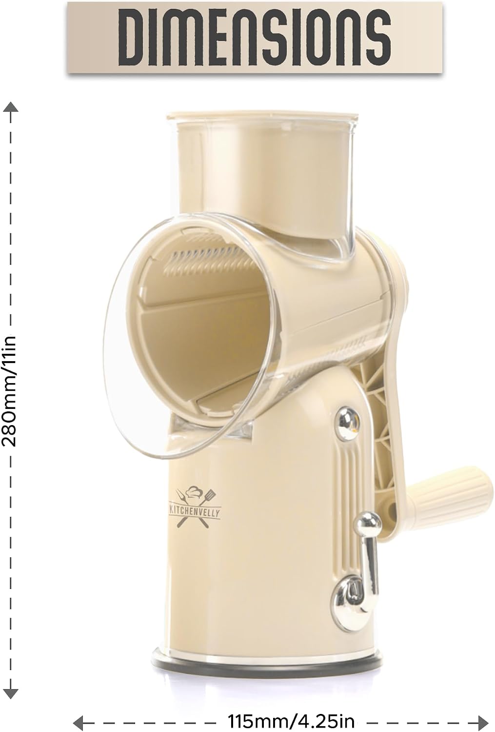 Rotary Cheese Grater Hand Crank, 5 in 1 Vegetable Slicer, Manual Cheese Shredder with Stainless Steel Blades, Food Grater for Cheese Vegetables Nuts, Suction Base, Easy Clean, Green