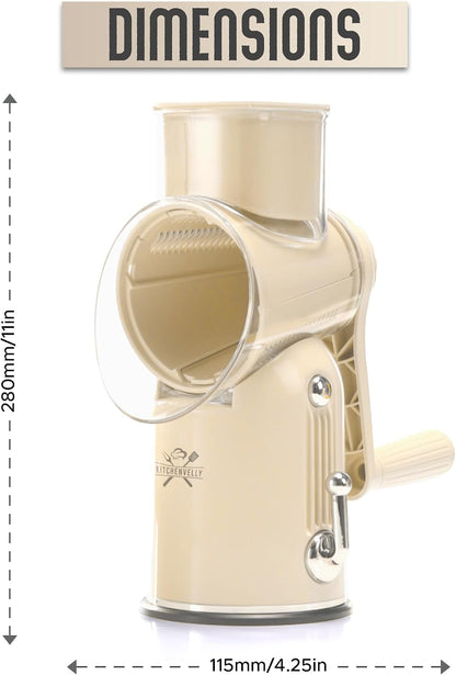 Rotary Cheese Grater Hand Crank, 5 in 1 Vegetable Slicer, Manual Cheese Shredder with Stainless Steel Blades, Food Grater for Cheese Vegetables Nuts, Suction Base, Easy Clean, Green