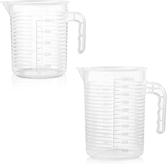 2 Pack Measuring Cup Set, 500ml and 1000ml | Plastic Liquid Measuring Cups- Baking, Cooking, Mixing Cups, Microwave and Dishwasher Safe Essential Kitchen Tools