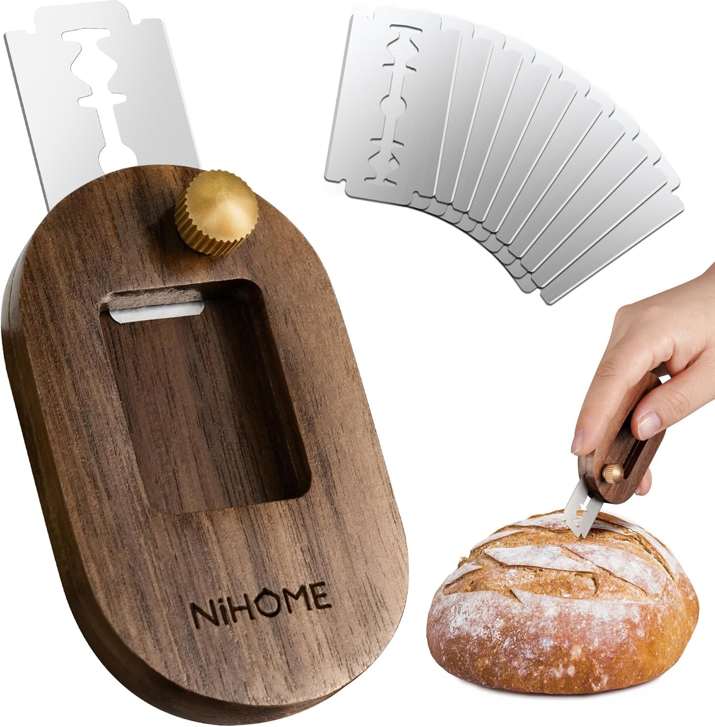 Bread Lame with Extractable Blade and Magnetic Back, Push-Pull Design for Secure Blade Locking, Easy-to-Use Walnut Wood Handle, Perfect for Dough Scoring, Bread, Pastries, and Food Cutting