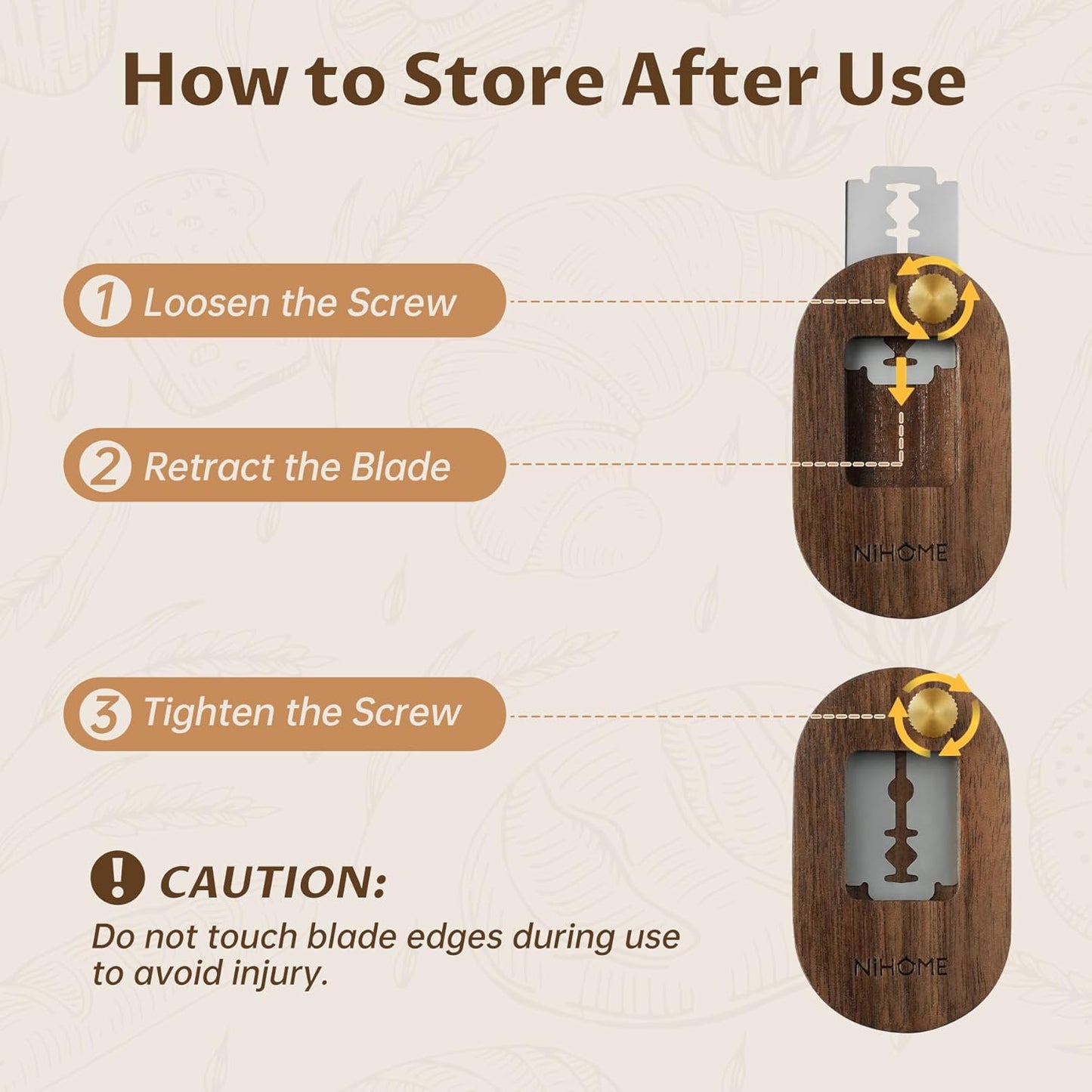 Bread Lame with Extractable Blade and Magnetic Back, Push-Pull Design for Secure Blade Locking, Easy-to-Use Walnut Wood Handle, Perfect for Dough Scoring, Bread, Pastries, and Food Cutting