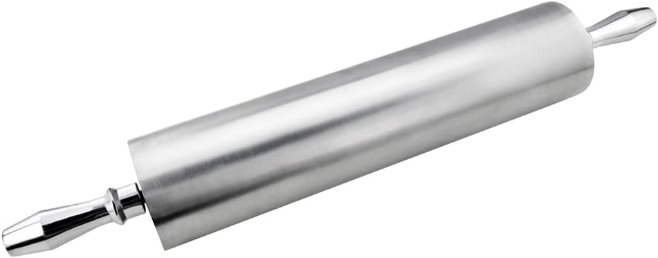 13 Inch Aluminum Rolling Pin, Extra Heavy Duty Restaurant Grade Dough Roller with Rotating Barrel and Handles, Silver