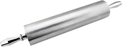 13 Inch Aluminum Rolling Pin, Extra Heavy Duty Restaurant Grade Dough Roller with Rotating Barrel and Handles, Silver
