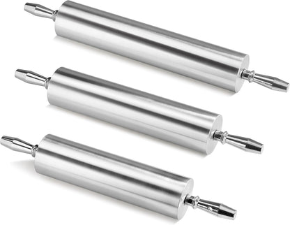 13 Inch Aluminum Rolling Pin, Extra Heavy Duty Restaurant Grade Dough Roller with Rotating Barrel and Handles, Silver