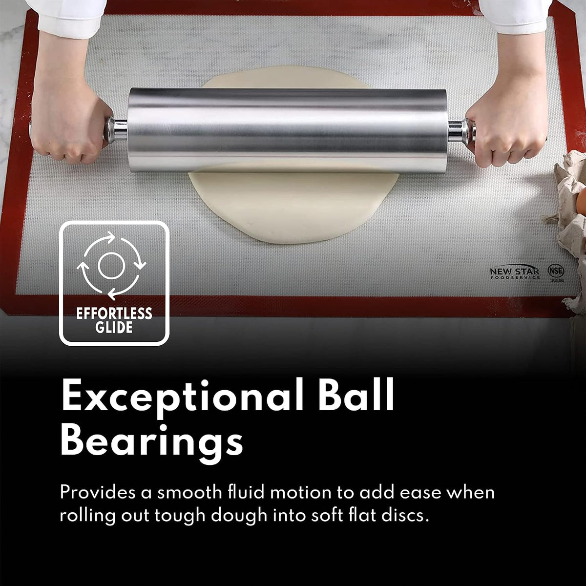 13 Inch Aluminum Rolling Pin, Extra Heavy Duty Restaurant Grade Dough Roller with Rotating Barrel and Handles, Silver