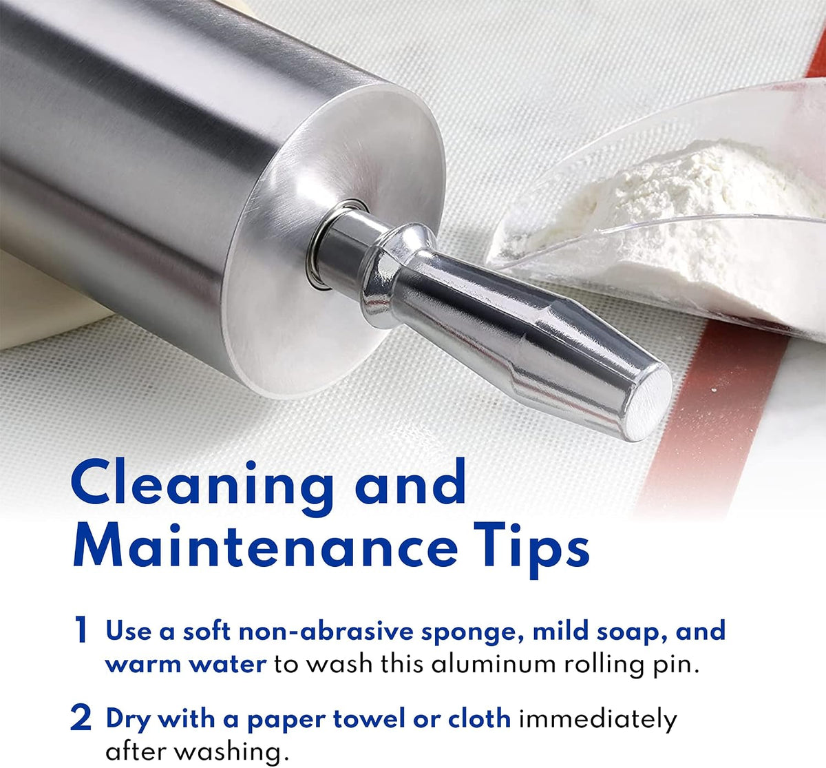 13 Inch Aluminum Rolling Pin, Extra Heavy Duty Restaurant Grade Dough Roller with Rotating Barrel and Handles, Silver
