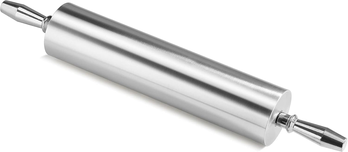 13 Inch Aluminum Rolling Pin, Extra Heavy Duty Restaurant Grade Dough Roller with Rotating Barrel and Handles, Silver