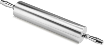 13 Inch Aluminum Rolling Pin, Extra Heavy Duty Restaurant Grade Dough Roller with Rotating Barrel and Handles, Silver