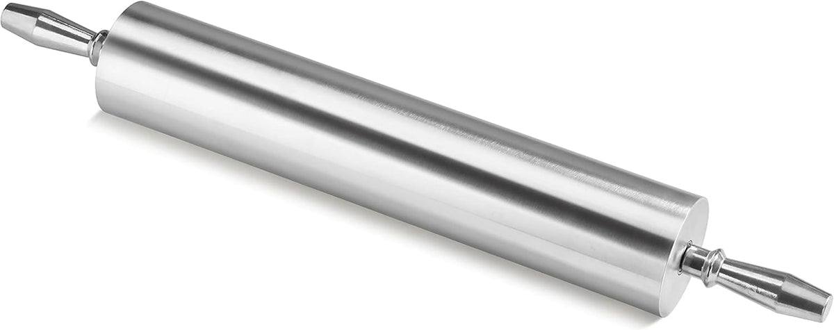 13 Inch Aluminum Rolling Pin, Extra Heavy Duty Restaurant Grade Dough Roller with Rotating Barrel and Handles, Silver