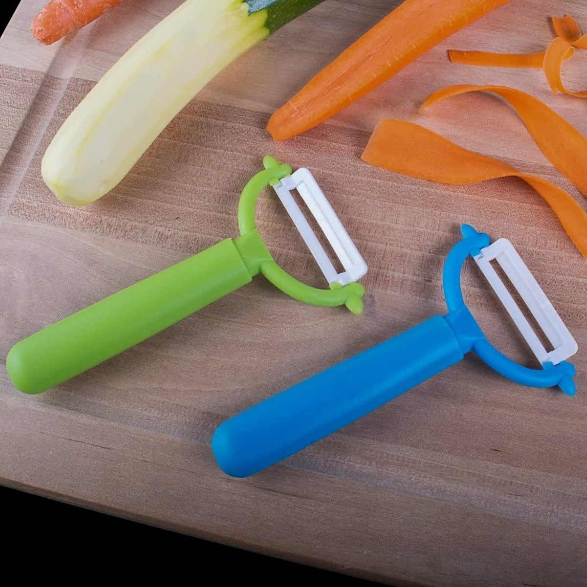 2 Premium Ceramic Blade Vegetable Peelers for Carrot, Potato, Zucchini, Cucumbers & Veggie Slicing, Shave Hard Cheese Easily. Thick Noodles & Fun Curls.