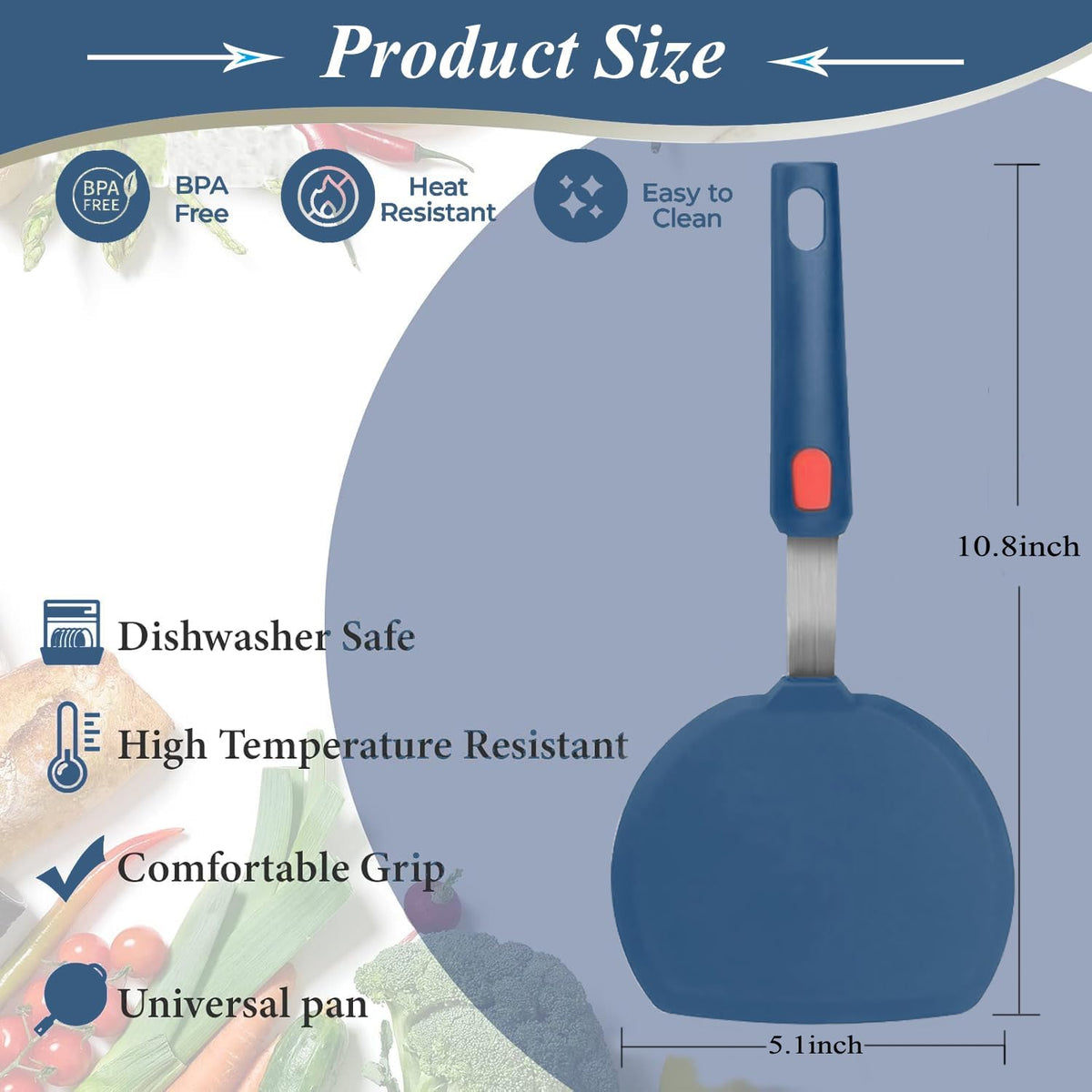 Silicone Spatula Turner Set of 3, Heat Resistant Large Wide Spatula for Pancake, Silicone Fish Spatulas Flipper for Cooking & Non-stick Cookware, BPA Free Rubber Cooking Untensil Set