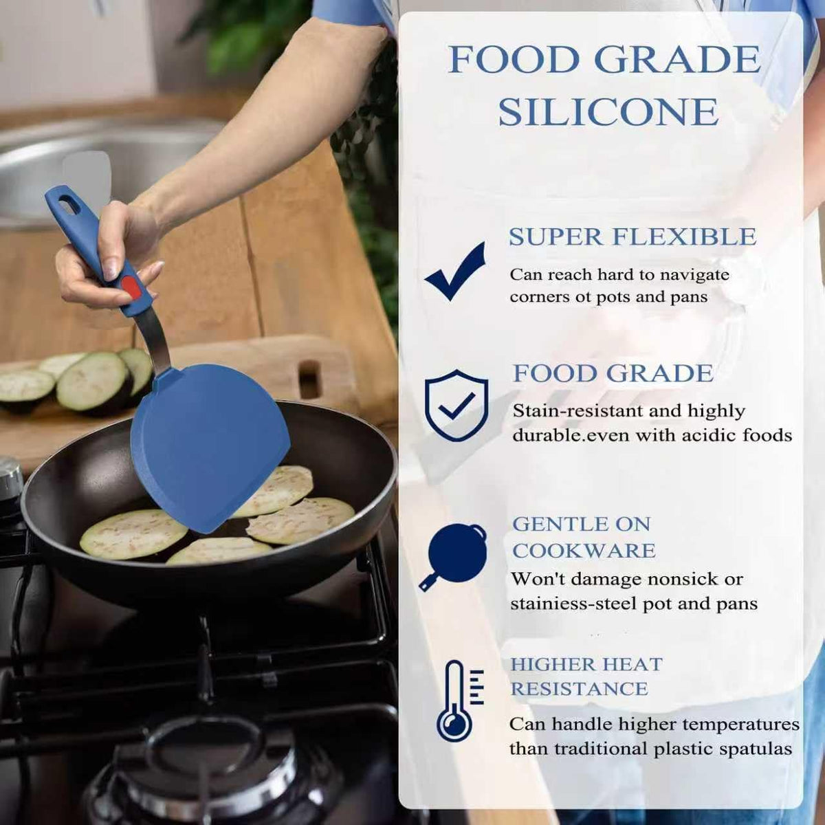 Silicone Spatula Turner Set of 3, Heat Resistant Large Wide Spatula for Pancake, Silicone Fish Spatulas Flipper for Cooking & Non-stick Cookware, BPA Free Rubber Cooking Untensil Set