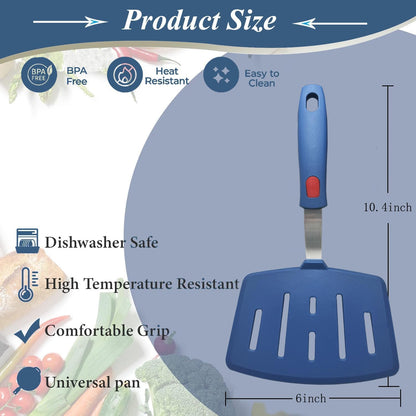 Silicone Spatula Turner Set of 3, Heat Resistant Large Wide Spatula for Pancake, Silicone Fish Spatulas Flipper for Cooking & Non-stick Cookware, BPA Free Rubber Cooking Untensil Set
