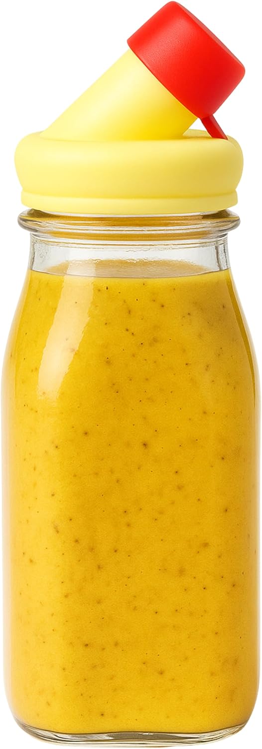 Salad Dressing Shaker Bottle – 12oz Carafe Glass Bottle with Silicone Pour Spout and Tamper-Proof Lid for Sauces and Marinades - Salad Dressing Dispenser Container