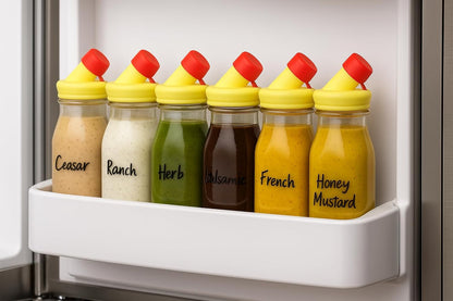 Salad Dressing Shaker Bottle – 12oz Carafe Glass Bottle with Silicone Pour Spout and Tamper-Proof Lid for Sauces and Marinades - Salad Dressing Dispenser Container