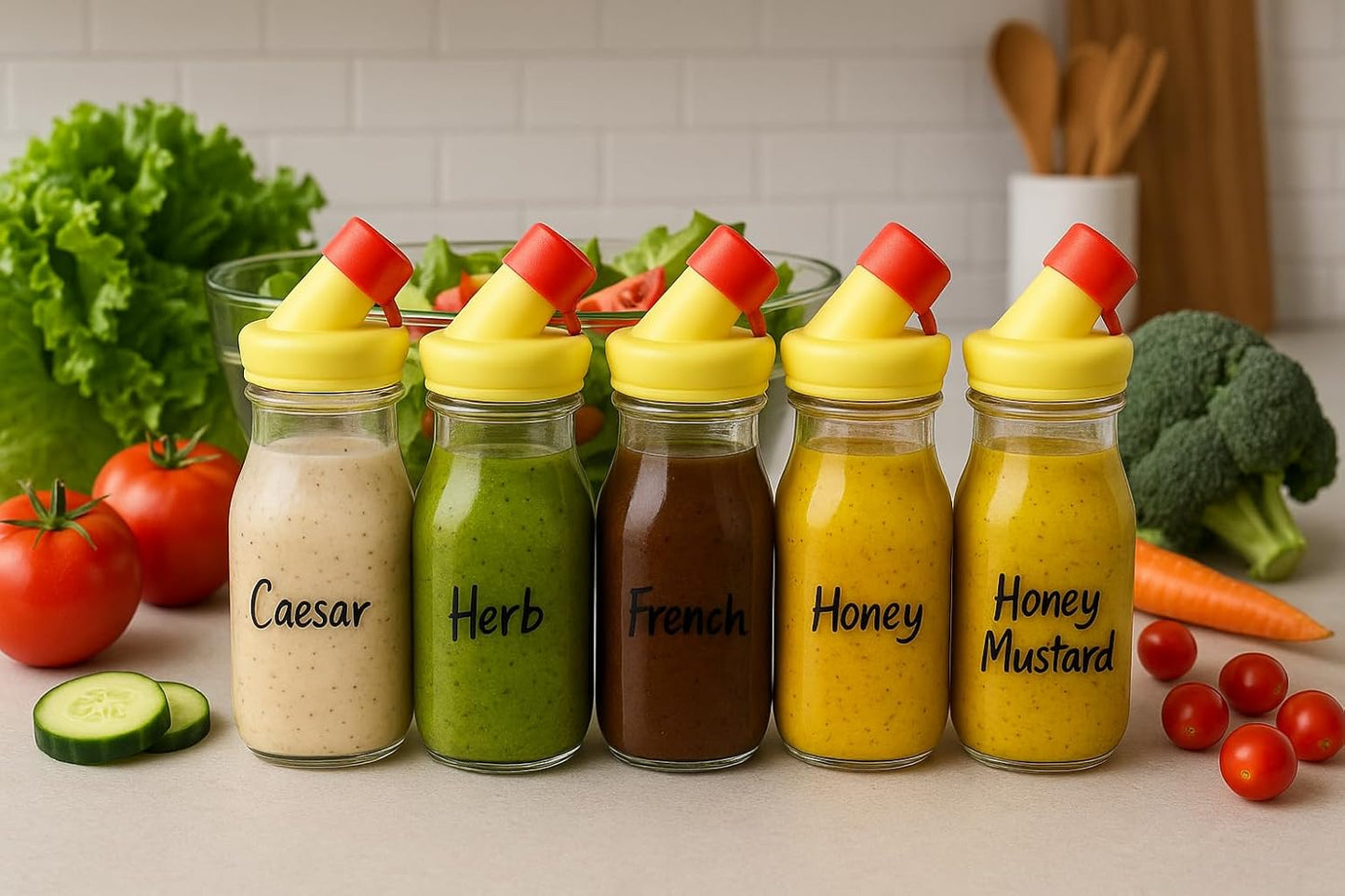 Salad Dressing Shaker Bottle – 12oz Carafe Glass Bottle with Silicone Pour Spout and Tamper-Proof Lid for Sauces and Marinades - Salad Dressing Dispenser Container